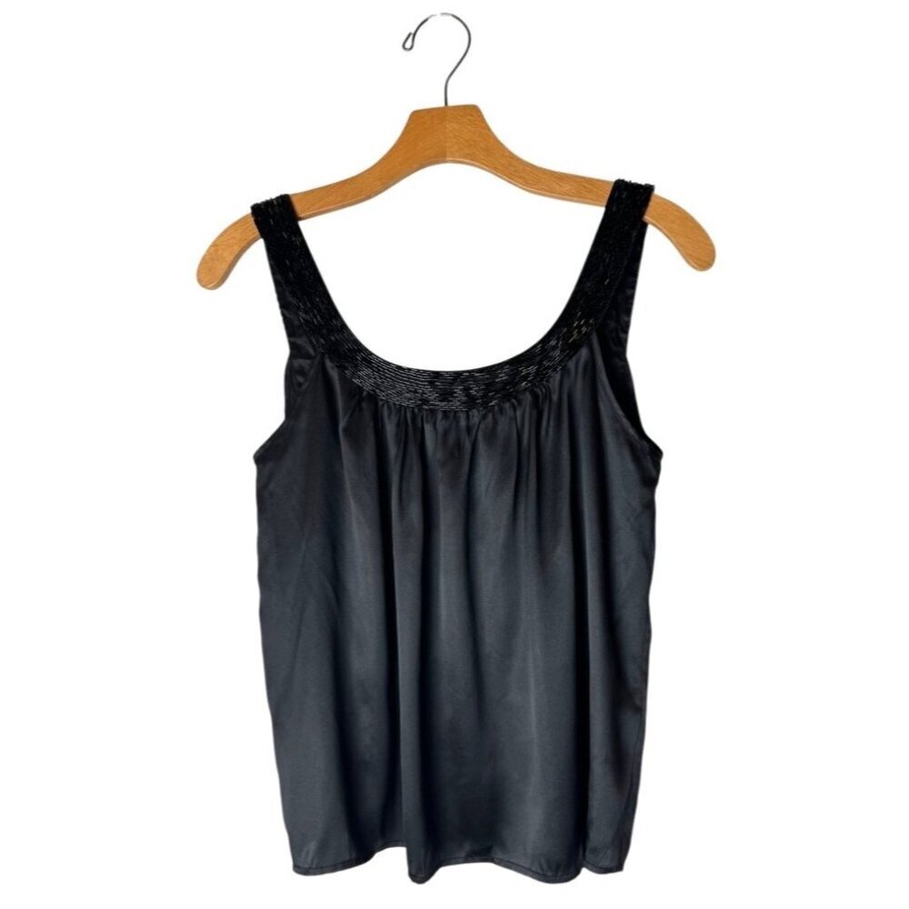 Anthropologie Yumi Kim Tank Top Women XS Black Beaded Silk Cami Cocktail Party